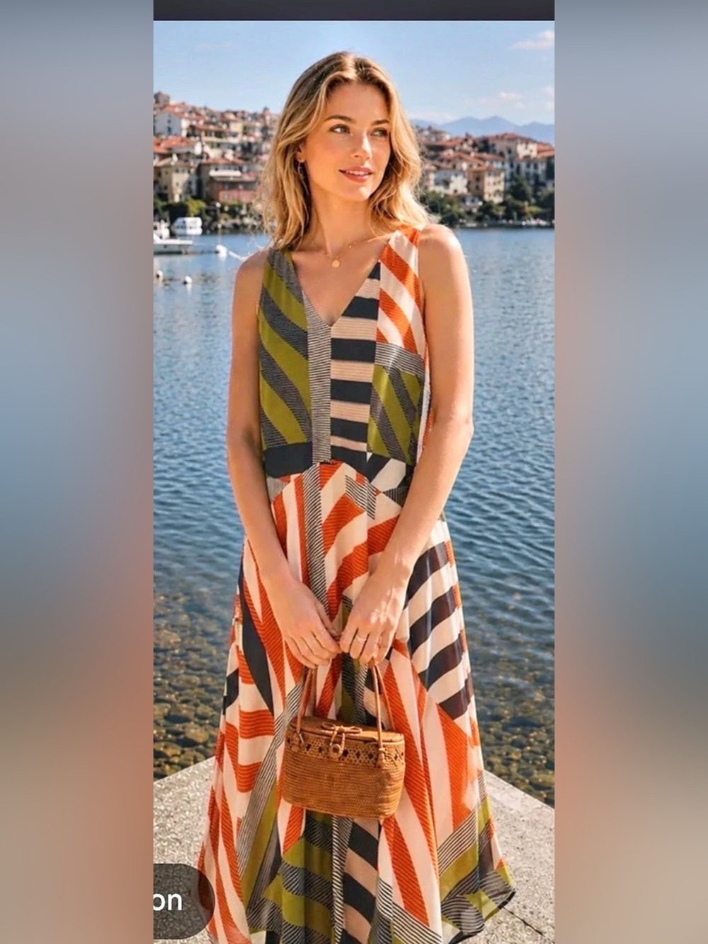 Commense Geometric Dress in Orange & Green Size XS NWT